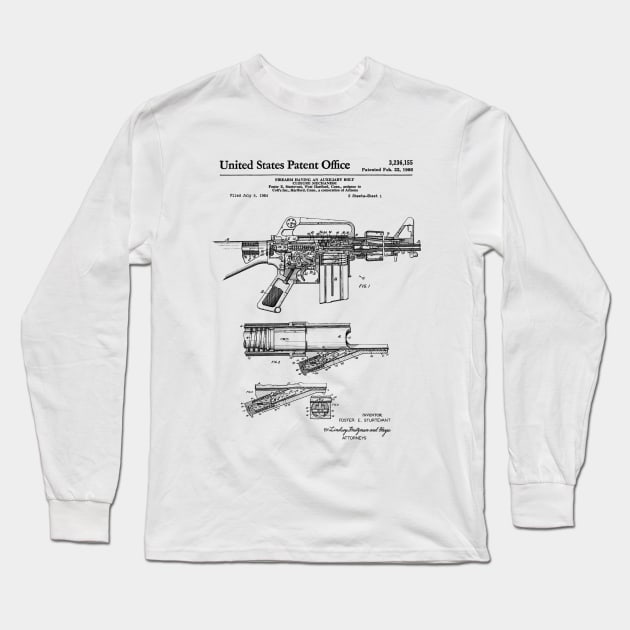 Colt Automatic Rifle Patent Black Long Sleeve T-Shirt by Luve